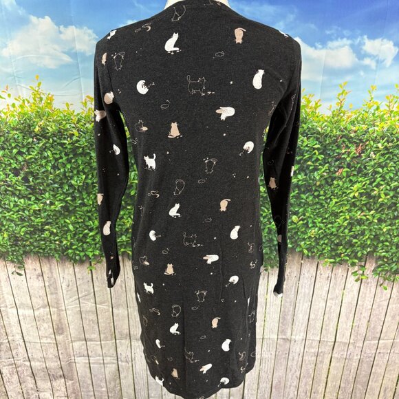 Reitmans Nightgown Cat Design Charcoal Long Sleeve Womans Size XXS (SKU:34W) - Picture 2 of 7